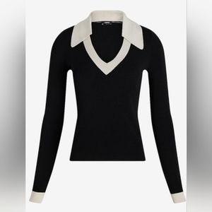 Express White Tipped Polo Knit Sweater